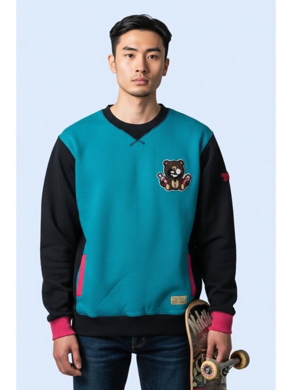 Entree LS Mens S Blue Bear Skateboard Graphic Sweatshirt Hip Hop Streetwear Pull